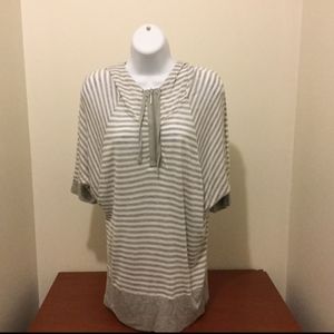 NYC New York & Company Hooded Stripped Shirt | M | Grey & White